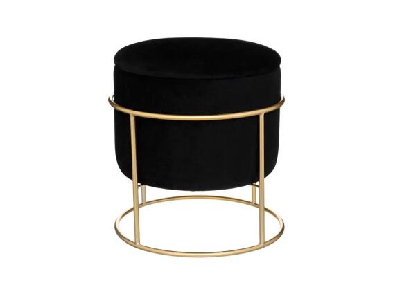 Σκαμπό Σαλονιού με βελούδινη επιφάνεια και αποθηκευτικό χώρο, σε μαύρο χρώμα, 42x42x44 cm