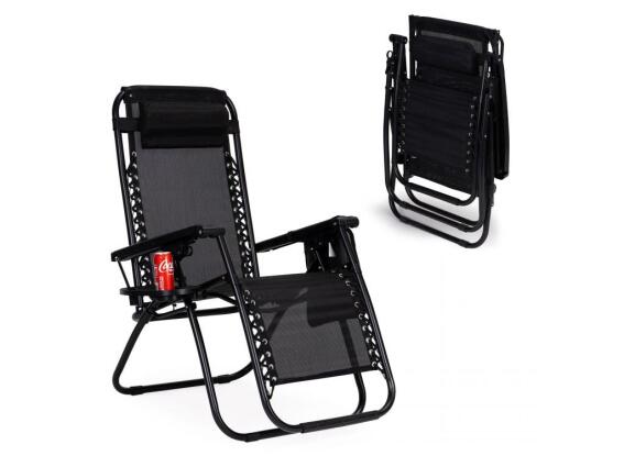 Μεταλλική Ξαπλώστρα Πτυσσόμενη με 3 θέσεις Ανάκλισης και Προσκέφαλο σε Μαύρο χρώμα, 67x86x106.5 cm