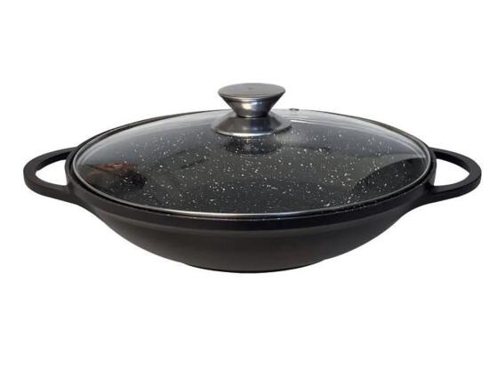 Cheffinger Αντικολλητικό Τηγάνι Wok 36 cm με Μαρμάρινη Επίστρωση Καπάκι και Πάτο Induction, CF-DW36