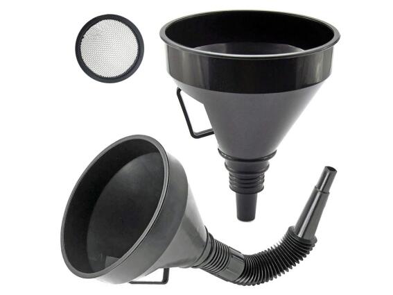 Χωνί Εύκαμπτο Πλαστικό για Μεταφορά Καυσίμων με Σπιράλ και Σίτα σε Μαύρο χρώμα, 14.5x14.5x37 cm