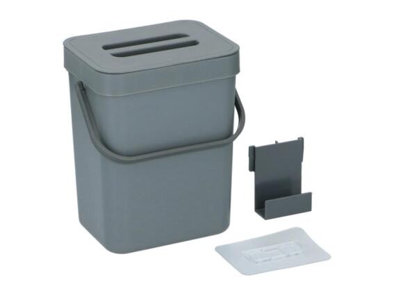 Κάδος απορριμάτων πόρτας ντουλαπιού, πλαστικός, χωρητικότητας 3L, 16x13x20.5 cm Γκρι