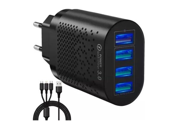 Izoxis Φορτιστής Πρίζας με 4 Θύρες USB, USB-A, micro USB, USB-C, Καλώδιο Lightning Fast Charge 19908