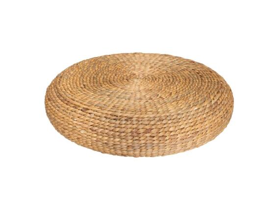 Πουφ σκαμπό πλεκτό από υάκινθο, σε μπεζ χρώμα, 55x55x15 cm