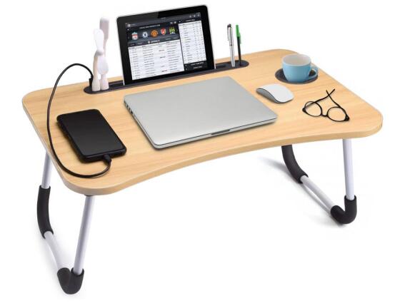 Δίσκος κρεβατιού τραπεζάκι laptop, πτυσσόμενο, με ξύλινη επιφάνεια και μεταλλικά πόδια, 60x28x40 cm