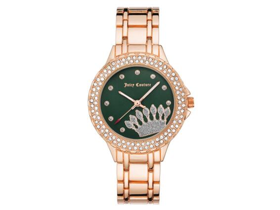 Juicy Couture Γυναικείο Ρολόι με Πράσινο Καντράν και Μεταλλικό Ροζ Χρυσό Μπρασελέ, JC1282GNRG