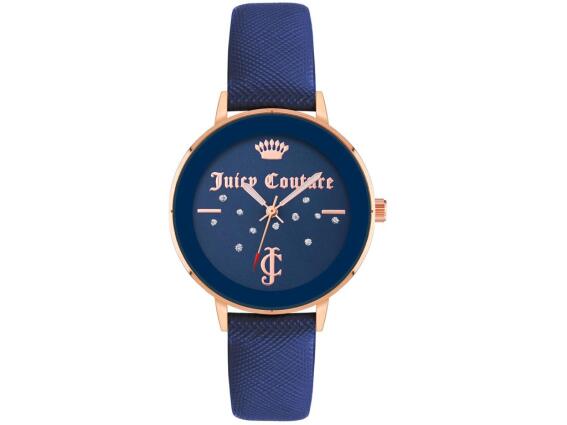 Juicy Couture Γυναικείο Ρολόι με Μπλε Καντράν και Δερμάτινο Μπλε Λουράκι, JC1264RGNV