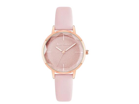 Juicy Couture Γυναικείο Ρολόι με Ροζ Καντράν και Δερμάτινο Ροζ Λουράκι, JC1326RGLP