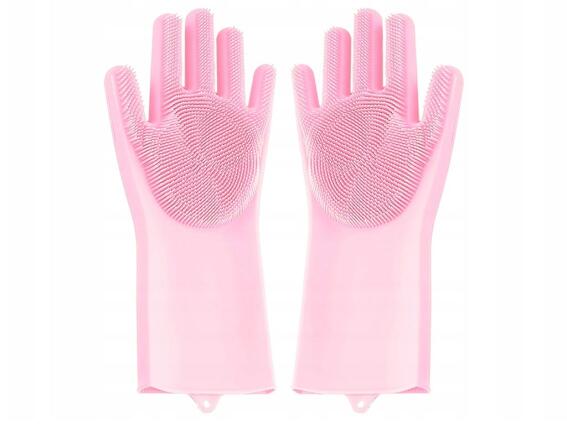 Γάντια Πλυσίματος Καθαρισμού Κουζίνας Σετ 2 τεμαχίων Αντιολισθητικά, από Σιλικόνη Ροζ