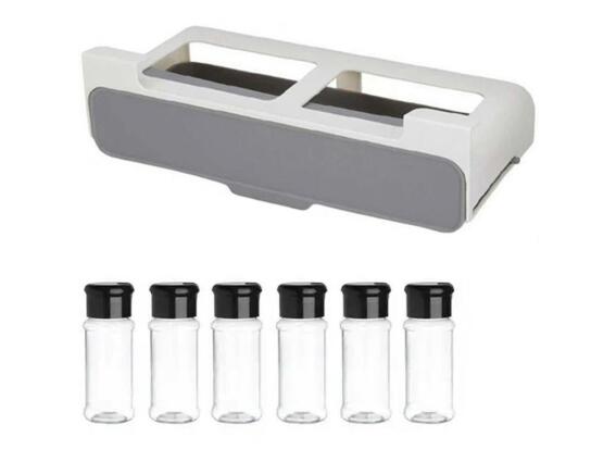 Επιτοίχιος Οργανωτής Μπαχαρικών Πλαστικό Συρόμενο Ράφι Ντουλαπιού 6 Θέσεων, σε Λευκό Γκρι χρώμα