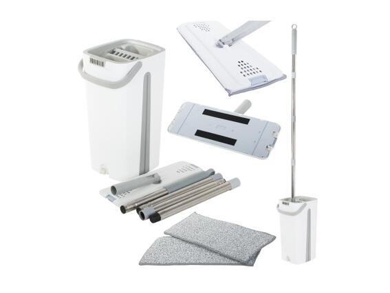 Σετ κουβάς με Επίπεδη Σφουγγαρίστρα Παρκετέζα για όλους τους τύπους Δαπέδων, σε λευκό χρώμα