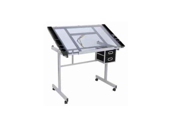 Γραφείο Τραπέζι σχεδιαστηρίου με Γυάλινη επιφάνεια σχεδιασμού με κλίση, 104x61.5x79.5 cm
