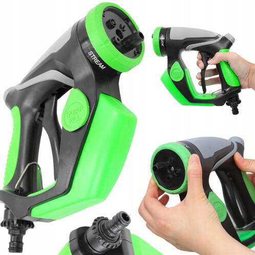 Πιστόλι νερού για πλύσιμο αυτοκινήτου με 4 λειτουργίες και θήκη για σαπούνι, σε πράσινο χρώμα