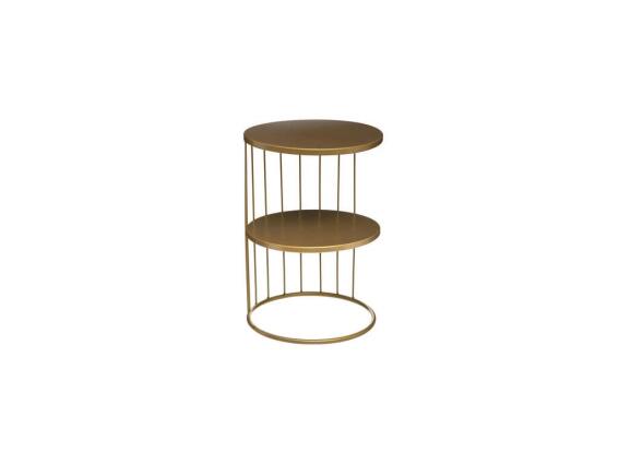 Στρογγυλό Τραπεζάκι Σαλονιού Side Table σε χρυσό χρώμα, Μεταλλικό, με 2 επίπεδα, 36x52 cm