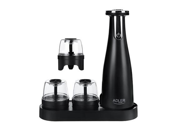 Σετ Ηλεκτρικός Μύλος Μπαχαρικών Με 3 Τεμάχια Και Βάση Σε Μαύρο Χρώμα, AD_4449b