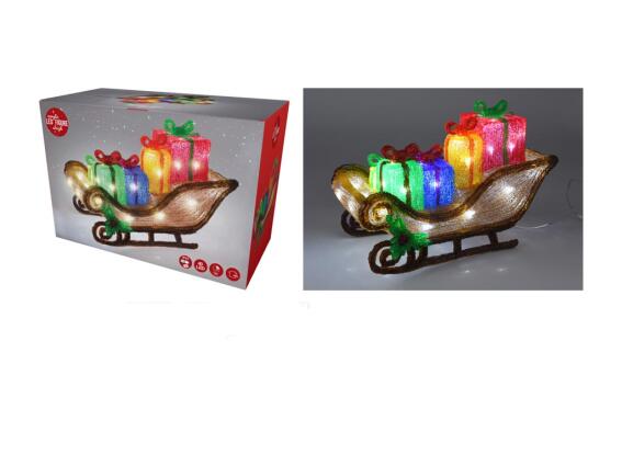 Ακρυλικό Χριστουγεννιάτικο Διακοσμητικό Φωτιζόμενο Έλκηθρο με Δώρα, 40x19x26.5 cm
