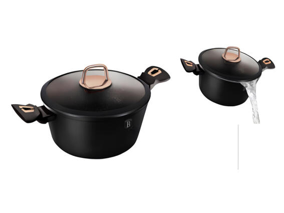 Berlinger Haus Αντικολλητική Κατσαρόλα 24 cm με καπάκι σουρωτήρι, BH-8165 Black Rose Collection