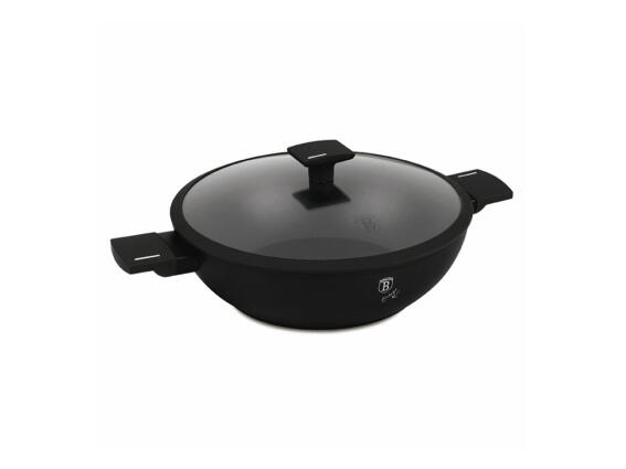 Berlinger Haus Αντικολλητικό Τηγάνι Wok 30cm με Γυάλινο Καπάκι, Matte Black Collection, BH-8182