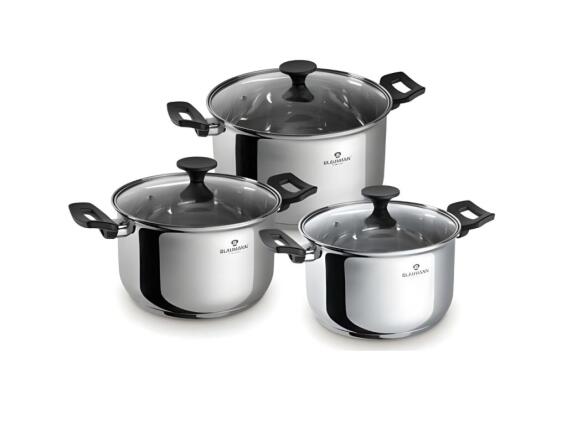 Blaumann Σετ Κατσαρόλες 6 Τμχ με Γυάλινα Καπάκια από Ανοξείδωτο Ατσάλι, Gourmet Line, BL-3863
