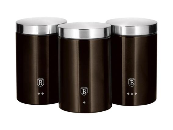 Berlinger Haus Σετ Μεταλλικά Βάζα 3 τεμ για Καφέ, Ζάχαρη, Τσάι, Metallic Line Shiny Black BH-6828