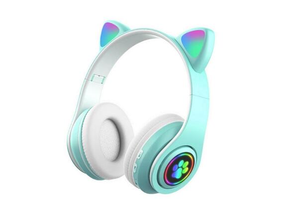 Ασύρματα Ακουστικά Κεφαλής Τύπου Αυτιά Γάτας  Bluetooth v.5.0 με Μικρόφωνο, σε Tιρκουάζ Χρώμα
