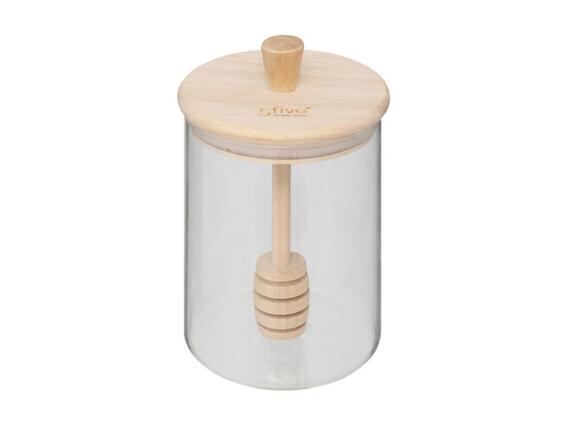 Γυάλινο Δοχείο Αποθήκευσης Μελιού 0.4L, Μελιέρα Με Καπάκι Και Κουτάλι, 8.5x12.5 cm