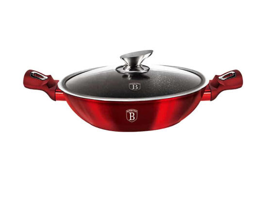 Berlinger Haus Τηγάνι Γουοκ Wok με Καπάκι 30 cm σε κόκκινο χρώμα, Metallic Line Burgundy  BH-7110