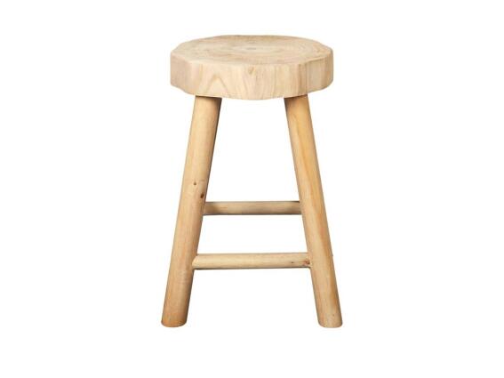 Ξύλινο Σκαμπό Σκαμνί από Paulownia με 4 Πόδια, σε Καφέ Χρώμα, 26x26x40 cm