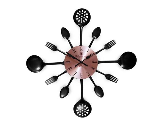 Berlinger Haus Ανοξείδωτο Ρολόι Τοίχου με Μοτίβο Εργαλεία Κουζίνας, Black Rose Collection BH-9479