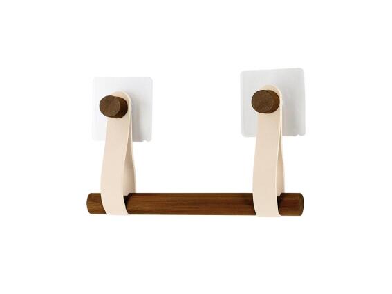 Επιτοίχια Βάση για Χαρτί Τουαλέτας από Μπαμπού με Ιμάντα από Δερματίνη και Αυτοκόλλητη Στήριξη