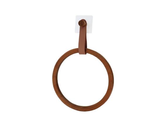 Επιτοίχια Κρεμάστρα Πετσέτας Μπάνιου Κρίκος με Ιμάντα από Δερματίνη και Αυτοκόλλητη Στήριξη