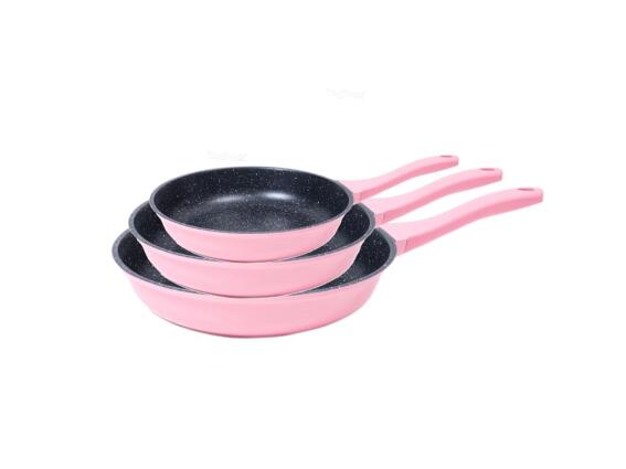 Cheffinger Σετ Τηγάνια 3 Τεμ με Αντικολλητική Μαρμάρινη Επίστρωση, Σε Ροζ Χρώμα, CF-PA03 PINK