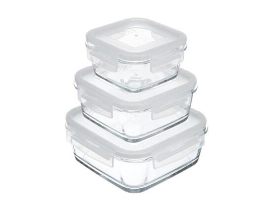 Σετ Γυάλινα Φαγητοδοχεία Διάφανο Μπολ 3 Τεμαχίων σε 3 Διαφορετικά Μεγέθη