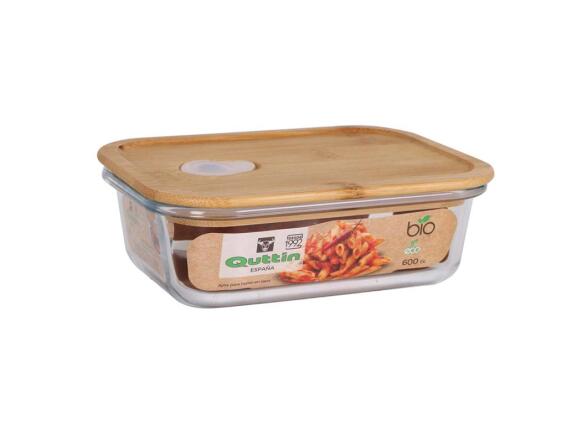 Γυάλινο Φαγητοδοχείο Τάπερ με Καπάκι από Μπαμπού, 17.5x13 cm