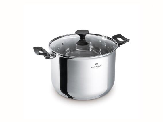 Blaumann Ψηλή Κατσαρόλα 24cm με Γυάλινο Καπάκι από Ανοξείδωτο ατσάλι, BL-3824
