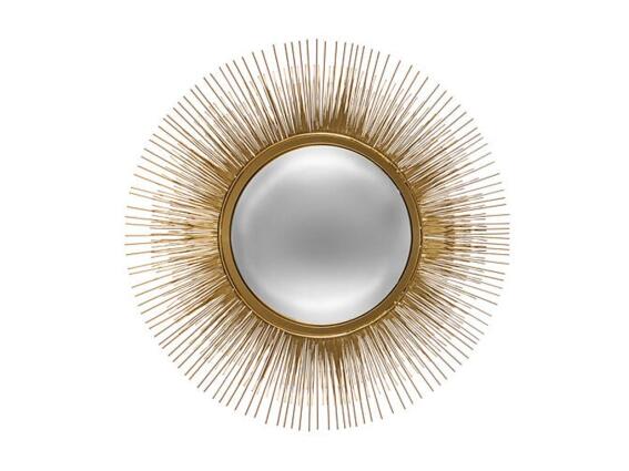 Στρογγυλός Καθρέφτης Τοίχου με Χρυσό Μεταλλικό Πλαίσιο σε Στυλ Ήλιου Διαμέτρου 58 cm