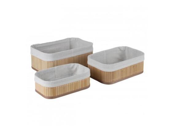 Σετ Καλάθια Αποθήκευσης από Μπαμπού 3 Τεμαχίων με Εωτερικό Ύφασμα σε 3 μεγέθη