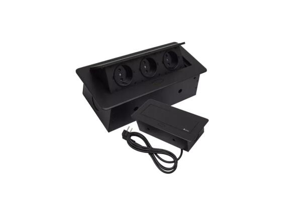 Χωνευτό Πολύπριζο Ασφαλείας 3 Θέσεων με Μέγιστο φορτίο 3300W και Καλώδιο 1.5m, 26.5x12x7 cm