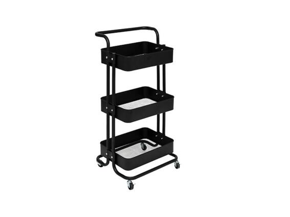 Μεταλλικό Τροχήλατο Τρόλεϊ Κουζίνας με 3 Καλάθια, σε Μαύρο Χρώμα, 45x36.5x86 cm