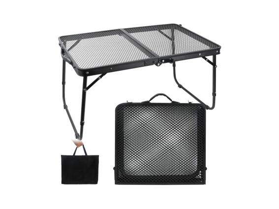 Πτυσσόμενο Μεταλλικό Τραπεζάκι Camping, με Χερούλι Μεταφοράς και Θήκη σε Μαύρο Χρώμα, 60x40x27 cm