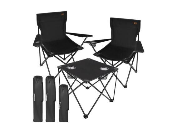 Σετ Πτυσσόμενων Καρεκλών 2 τμχ και Τραπεζιού Κάμπινγκ σε Μαύρο Χρώμα