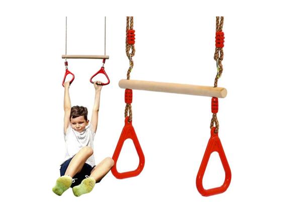 Ξύλινη Παιδική Κούνια με Κρίκους και Παιδικό Μονόζυγο 2 σε 1 έως 100kg, 16x43x211 cm