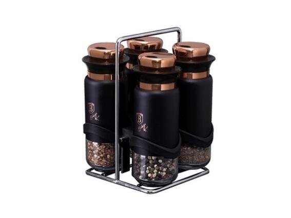 Berlinger Haus Σετ Θήκες Μπαχαρικών 5 Τεμ  από Ανοξείδωτο Ατσάλι, Black Rose Collection BH-1999