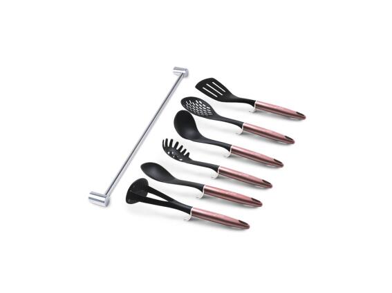 Σετ πλαστικά Εργαλεία Κουζίνας 7 Τεμ με Επιτοίχια Ράγα για Κρέμασμα, I-Rose Collection BH-6329