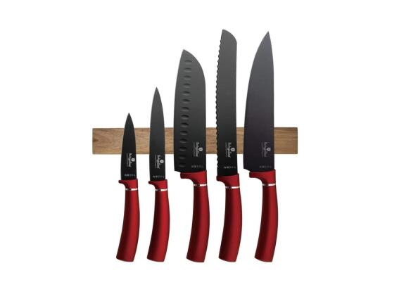 Berlinger Haus Σετ Μαχαίρια 6 τεμαχίων με Mαγνητική Βάση Τοίχου, Metallic Line Burgundy BH-2886