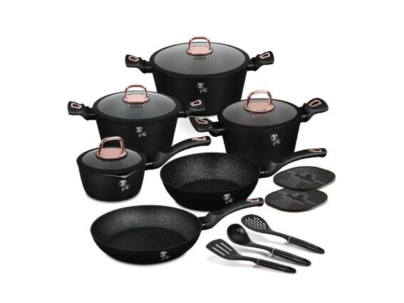 Berlinger Haus Σετ Αντικολλητικά Μαγειρικά Σκεύη 15 Τεμ από Αλουμίνιο, Black Rose BH-8234N