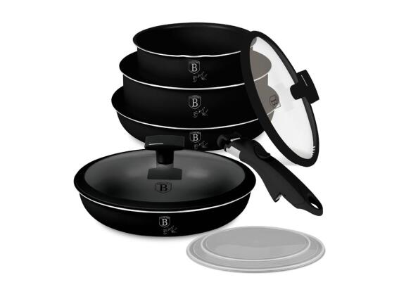 Berlinger Haus Σετ Αντικολλητικά Μαγειρικά Σκεύη 9 Τεμ από Αλουμίνιο, Matte Black Collection BH-8257