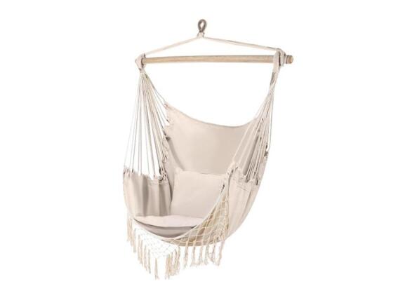 Αιώρα κάθισμα Υφασμάτινη Καρέκλα Αιώρα Boho Στυλ Βραζιλιάνικη σε Μπεζ Χρώμα με 2 Μαξιλάρια