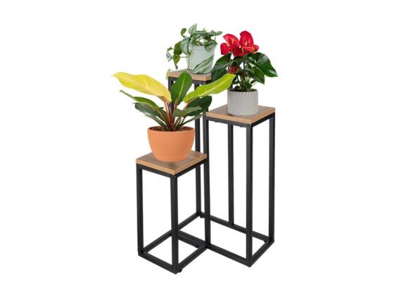 Διακοσμητική Μεταλλική Ραφιέρα Σταντ Λουλουδιών με 3 Ράφια Και Ξύλινες Επιφάνειες