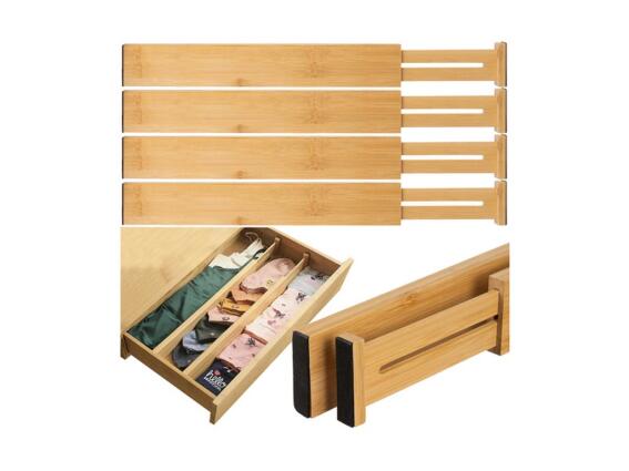 Ρυθμιζόμενα Σετ Διαχωριστικών 4 Τεμαχίων Οργανωτής Συρταριού από Μπαμπού, 42&#8211;56x6x15 cm