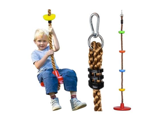 Παιδική Κούνια Σχοινί Αναρρίχησης 2 σε 1, Πολύχρωμη με Κάθισμα Τύπου Δίσκου και Ιμάντα, έως 100kg